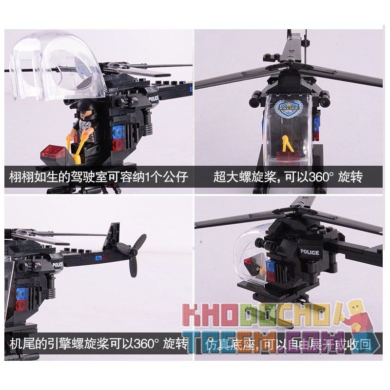 WOMA C0532 0532 Xếp hình kiểu  SWAT SPECIAL FORCE SWAT Team Force Trực Thăng Phối Hợp Xe Chở Lính đặc Nhiệm 593 khối