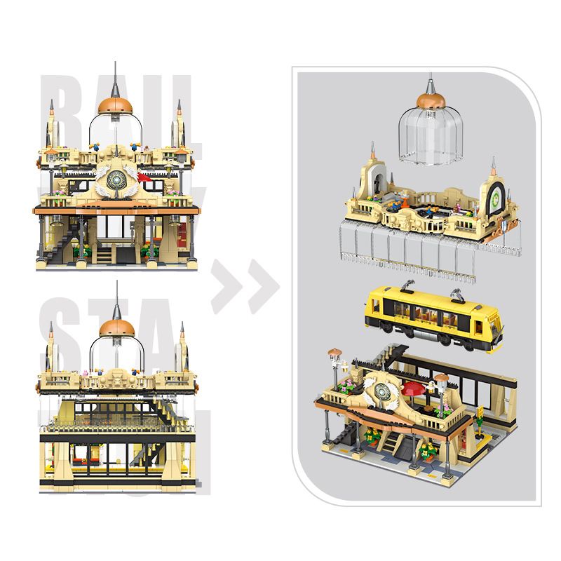 JIESTAR 89136 GA XE LỬA KIỂU CHÂU bộ đồ chơi xếp lắp ráp ghép mô hình Creator EUROPEAN STYLE RAILWAY STATION Sáng Tạo 1945 khối
