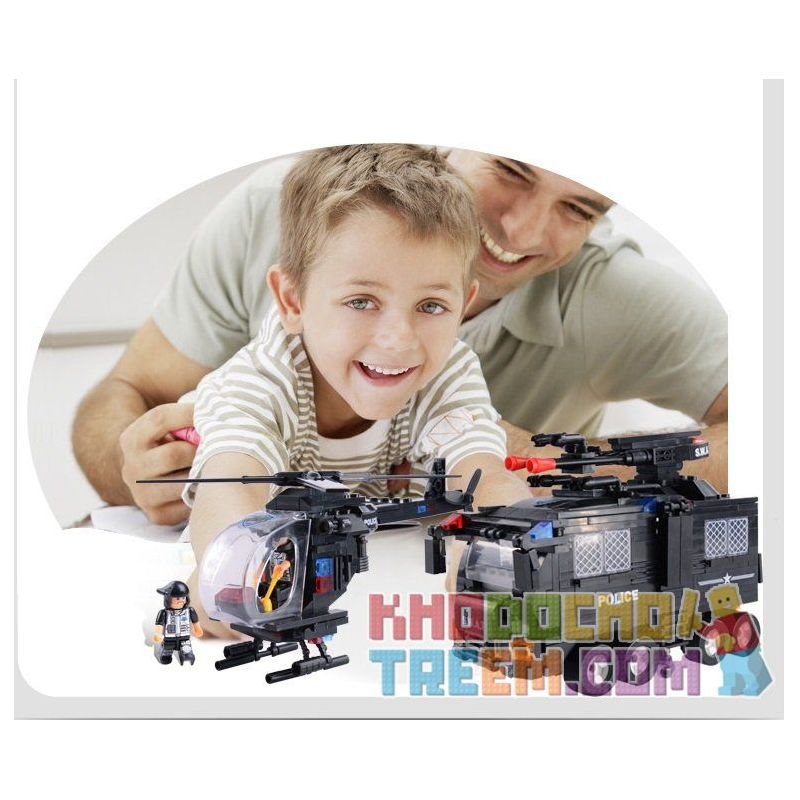 WOMA C0532 0532 Xếp hình kiểu  SWAT SPECIAL FORCE SWAT Team Force Trực Thăng Phối Hợp Xe Chở Lính đặc Nhiệm 593 khối