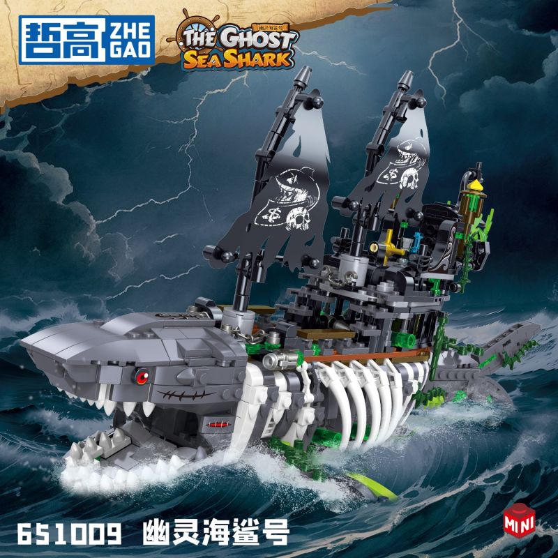 ZHEGAO 651009 CÁ MẬP BIỂN MA bộ đồ chơi xếp lắp ráp ghép mô hình THE GHOST SEA SHARK 1155 khối