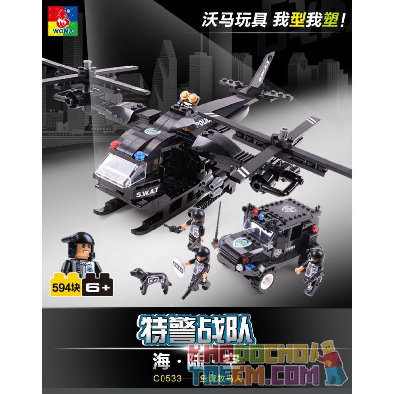WOMA C0533 0533 Xếp hình kiểu  SWAT SPECIAL FORCE SWAT Helicopter Car Trực Thăng Phối Hợp ô Tô Lính đặc Nhiệm 594 khối