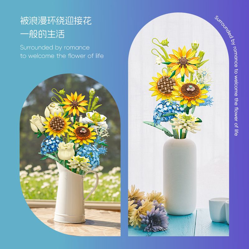 JIESTAR JJ9196 9196 HOA HƯỚNG DƯƠNG CẦM bộ đồ chơi xếp lắp ráp ghép mô hình Creator SUNFLOWER BOUQUET Sáng Tạo 1124 khối