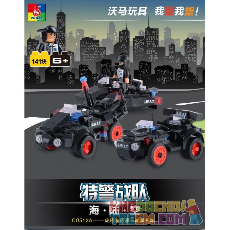 WOMA C0512A 0512A Xếp hình kiểu  SWAT SPECIAL FORCE SWAT Motorcycles Mô Tô 4 Bánh Lính đặc Nhiệm 141 khối