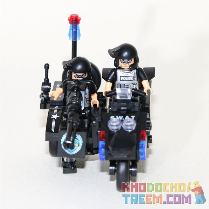 WOMA C0512B 0512B Xếp hình kiểu  SWAT SPECIAL FORCE SWAT 3 In 1 Sidecar Mô Tô 3 Bánh Lính đặc Nhiệm 143 khối