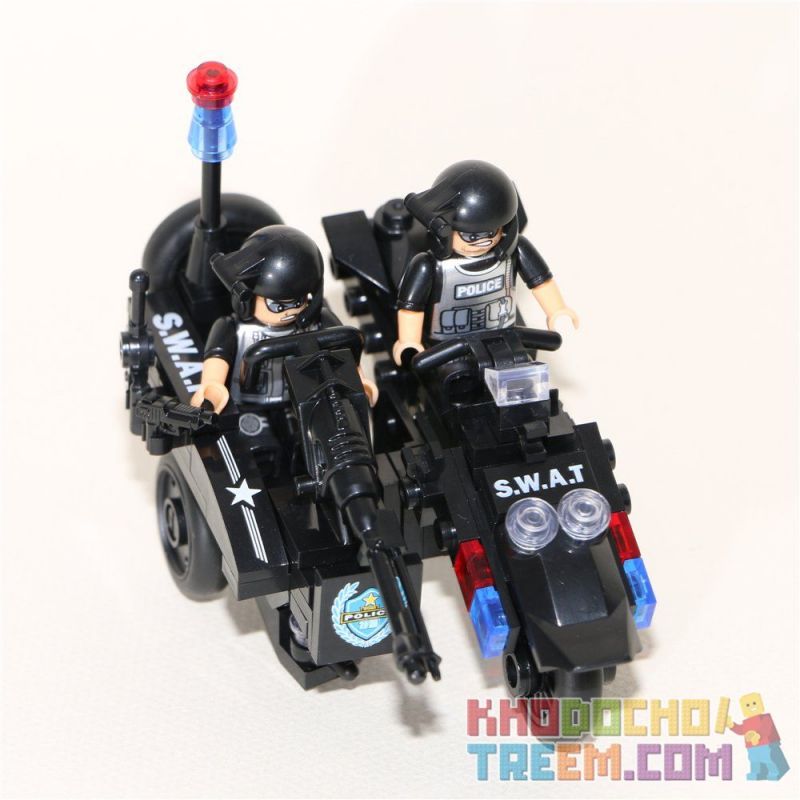 WOMA C0512B 0512B Xếp hình kiểu  SWAT SPECIAL FORCE SWAT 3 In 1 Sidecar Mô Tô 3 Bánh Lính đặc Nhiệm 143 khối