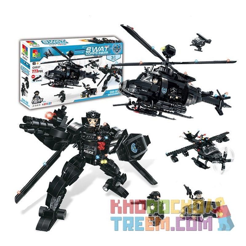 WOMA C0537 0537 Xếp hình kiểu  SWAT SPECIAL FORCE SWAT Helicopter Robot Fighter Robot Trực Thăng 2 Trong 1 Đội Đặc Nhiệm Mỹ 773 khối