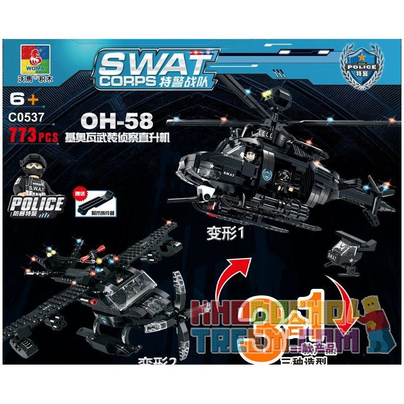 WOMA C0537 0537 Xếp hình kiểu  SWAT SPECIAL FORCE SWAT Helicopter Robot Fighter Robot Trực Thăng 2 Trong 1 Đội Đặc Nhiệm Mỹ 773 khối