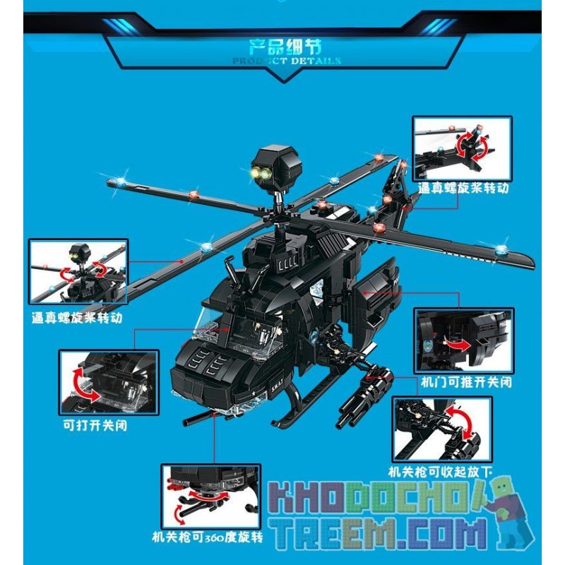 WOMA C0537 0537 Xếp hình kiểu  SWAT SPECIAL FORCE SWAT Helicopter Robot Fighter Robot Trực Thăng 2 Trong 1 Đội Đặc Nhiệm Mỹ 773 khối