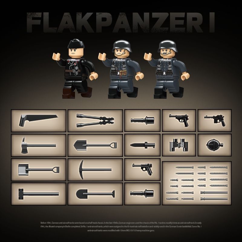 QuanGuan 100299 Quan Guan 100299 BỂ PHÒNG KHÔNG SỐ 1 bộ đồ chơi xếp lắp ráp ghép mô hình Military Army FLAKPANZER I Quân Sự Bộ Đội 675 khối