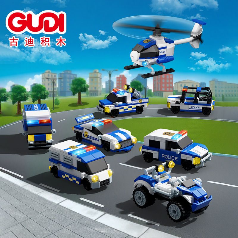 GUDI 40101 CẢNH SÁT Ô TÔ OFF-ROAD TÁM-MỘT TRONG bộ đồ chơi xếp lắp ráp ghép mô hình 638 khối