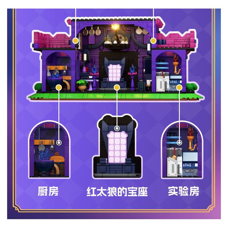 WEKKI 518200 DÊ DỄ CHỊU VÀ CON SÓI LỚN MỘT LÂU ĐÀI bộ đồ chơi xếp lắp ráp ghép mô hình Movie & Game WOLFFY'S CASTLE Phim Và Trò Chơi