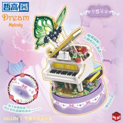 ZHEGAO 661047 HỘP NHẠC PIANO BUTTERFLY DREAM bộ đồ chơi xếp lắp ráp ghép mô hình DREAM MELODY 950 khối