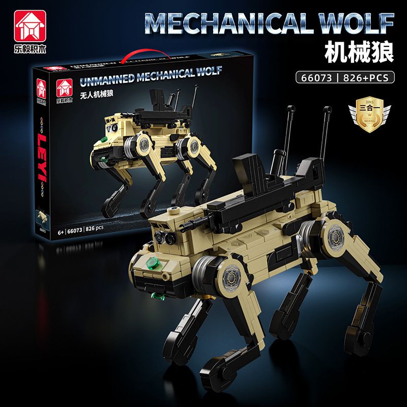 LE YI 66073 SÓI CƠ KHÍ bộ đồ chơi xếp lắp ráp ghép mô hình MECHANICAL WOLF 826 khối
