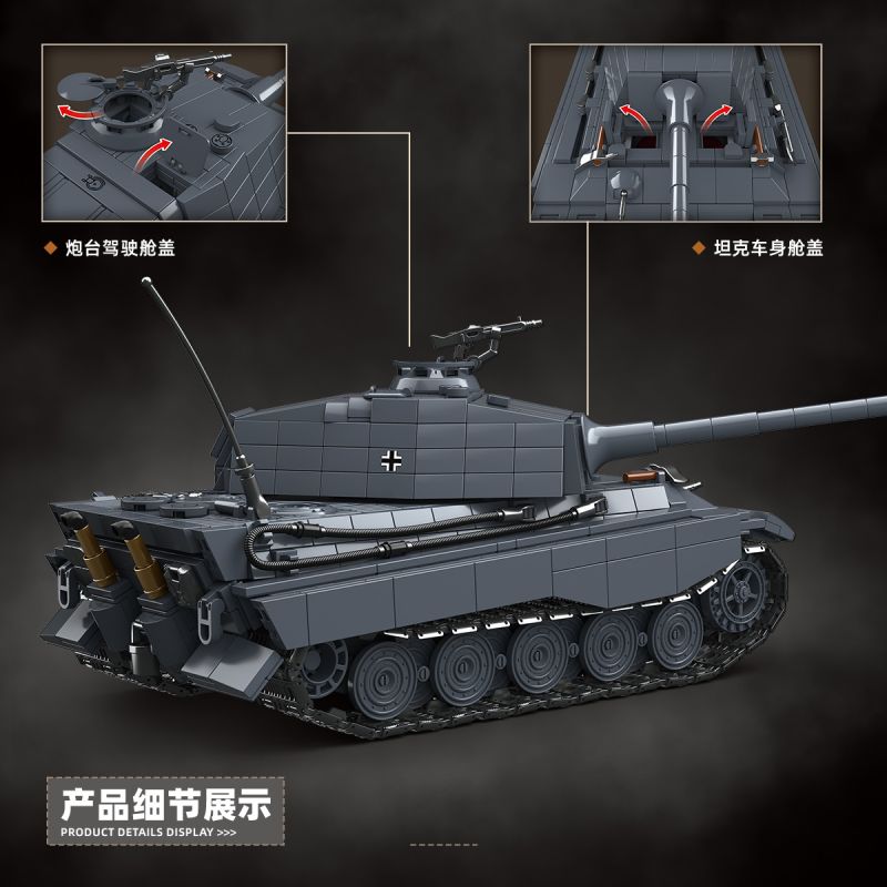 QuanGuan 100301 Quan Guan 100301 TIGER II TANK HẠNG NẶNG (LOẠI MỚI NHẤT) bộ đồ chơi xếp lắp ráp ghép mô hình Military Army PZ.KPFW VI AUSF.B TIGER II(SD.KFZ.182) LATE Quân Sự Bộ Đội 1563 khối