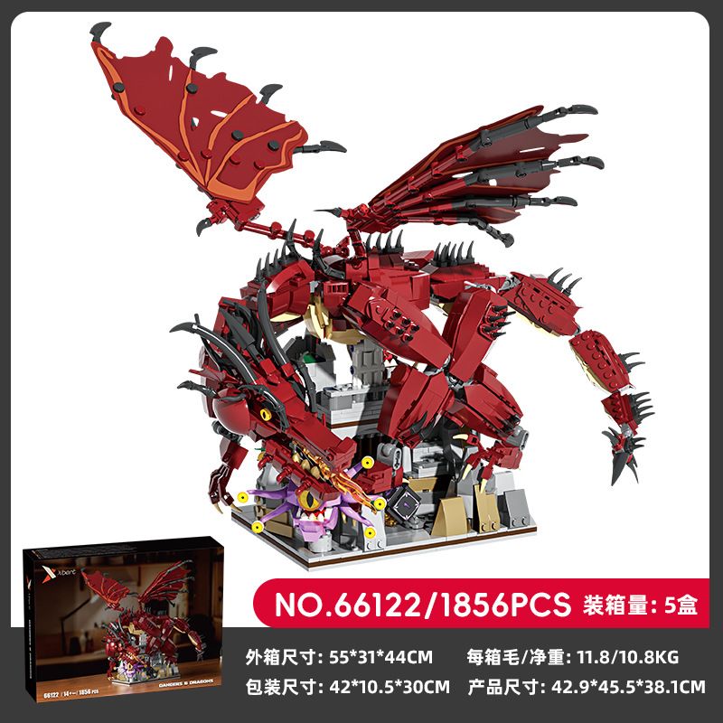 XBERT 66122 DUNGEONS AND DRAGONS RỒNG ĐỎ bộ đồ chơi xếp lắp ráp ghép mô hình MONSTER FANTASY WORLD DUNGEONS & DRAGONS 1856 khối
