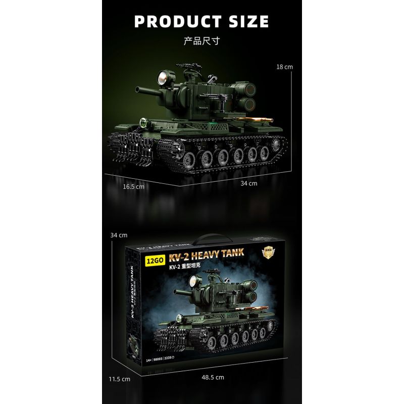 12GO 98003 BỂ NẶNG KV-2 bộ đồ chơi xếp lắp ráp ghép mô hình Military Army KV-2 HEAVY TANK Quân Sự Bộ Đội 2235 khối