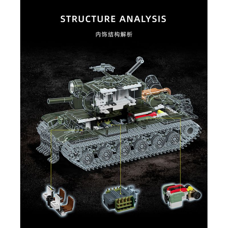 12GO 98003 BỂ NẶNG KV-2 bộ đồ chơi xếp lắp ráp ghép mô hình Military Army KV-2 HEAVY TANK Quân Sự Bộ Đội 2235 khối