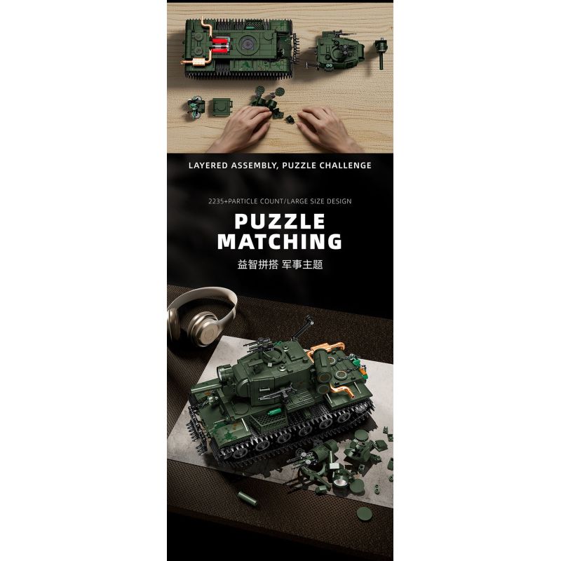 12GO 98003 BỂ NẶNG KV-2 bộ đồ chơi xếp lắp ráp ghép mô hình Military Army KV-2 HEAVY TANK Quân Sự Bộ Đội 2235 khối