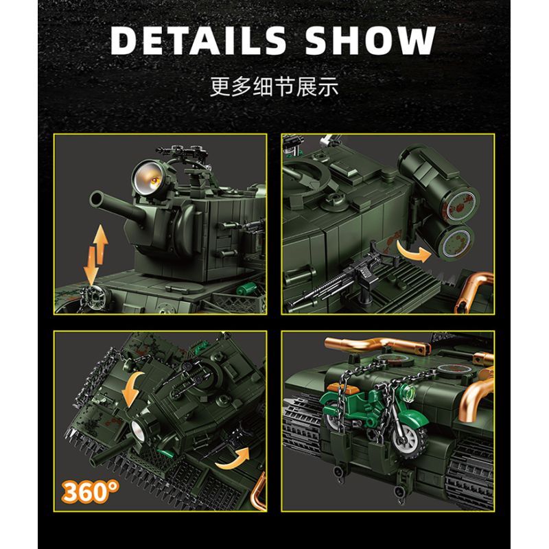 12GO 98003 BỂ NẶNG KV-2 bộ đồ chơi xếp lắp ráp ghép mô hình Military Army KV-2 HEAVY TANK Quân Sự Bộ Đội 2235 khối