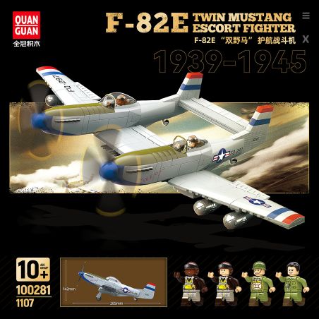 QuanGuan 100281 Quan Guan 100281 F-82E DOUBLE MUSTANG ESCORT FIGHTER bộ đồ chơi xếp lắp ráp ghép mô hình Military Army F-82E TWIN MUSTANG ESCORT FIGHTER Quân Sự Bộ Đội 1107 khối
