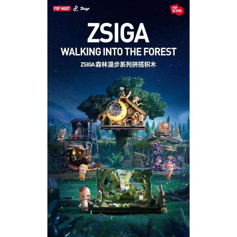 POP MART P10010 10010 ZSIGA FOREST WALK GENTLE BEHEMOTH bộ đồ chơi xếp lắp ráp ghép mô hình WALKING INTO THE FOREST 700 khối