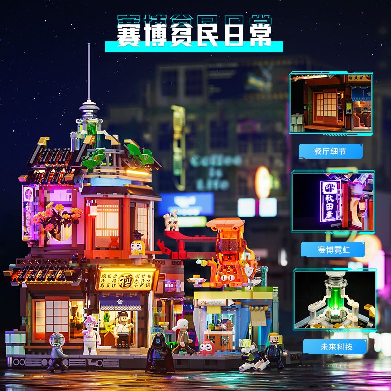 LUMIBRICKS FUNWHOLE F9073 9073 CYBERPUNK IZAKAYA BACK LANE bộ đồ chơi xếp lắp ráp ghép mô hình Creator Sáng Tạo 1987 khối LUMIBRICKS FUNWHOLE F9073 9073 CYBERPUNK IZAKAYA BACK LANE bộ đồ chơi xếp lắp ráp ghép mô hình Creator Sáng Tạo 1987 khối