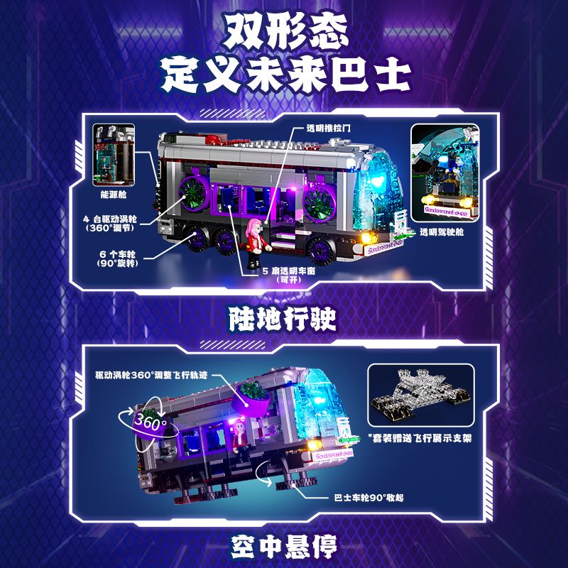 LUMIBRICKS FUNWHOLE F9060 9060 CYBERPUNK XE BUÝT TRONG TƯƠNG LAI bộ đồ chơi xếp lắp ráp ghép mô hình City Thành Phố 605 khối