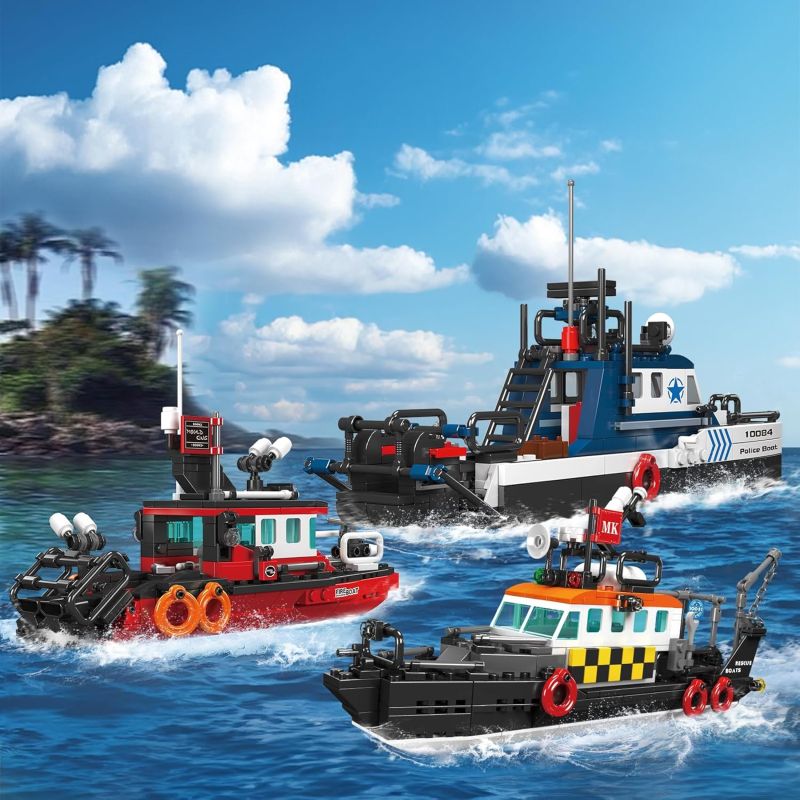 JMBricklayer 40114 Multi-Fucntional Sea Rescue Ship 3 in 1 Xếp hình lắp ráp ghép mô hình Ba tàu thành phố
