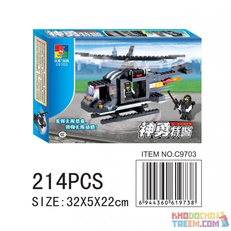 WOMA C9703 9703 Xếp hình kiểu  SWAT SPECIAL FORCE SWAT Helicopter Máy Bay Trực Thăng Lính đặc Nhiệm 214 khối