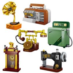 FORANGE FC8281 8281 6 THIẾT BỊ RETRO MÁY GHI ÂM ĐIỆN THOẠI GIẶT ĐỒNG HỒ CON LẮC MAY bộ đồ chơi xếp lắp ráp ghép mô hình 658 khối
