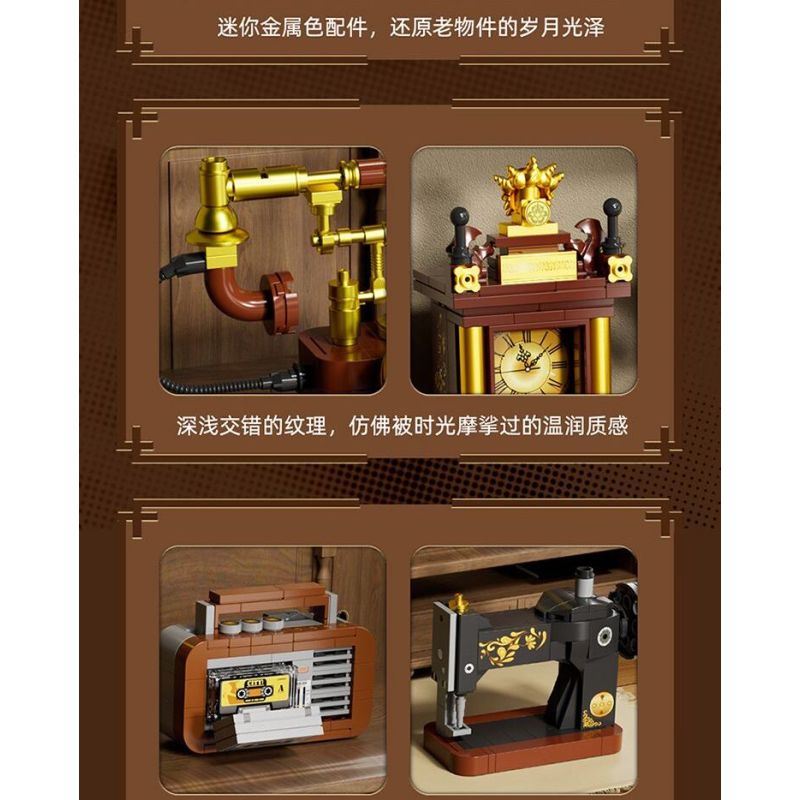 FORANGE FC8281 8281 6 THIẾT BỊ RETRO MÁY GHI ÂM ĐIỆN THOẠI GIẶT ĐỒNG HỒ CON LẮC MAY bộ đồ chơi xếp lắp ráp ghép mô hình 658 khối