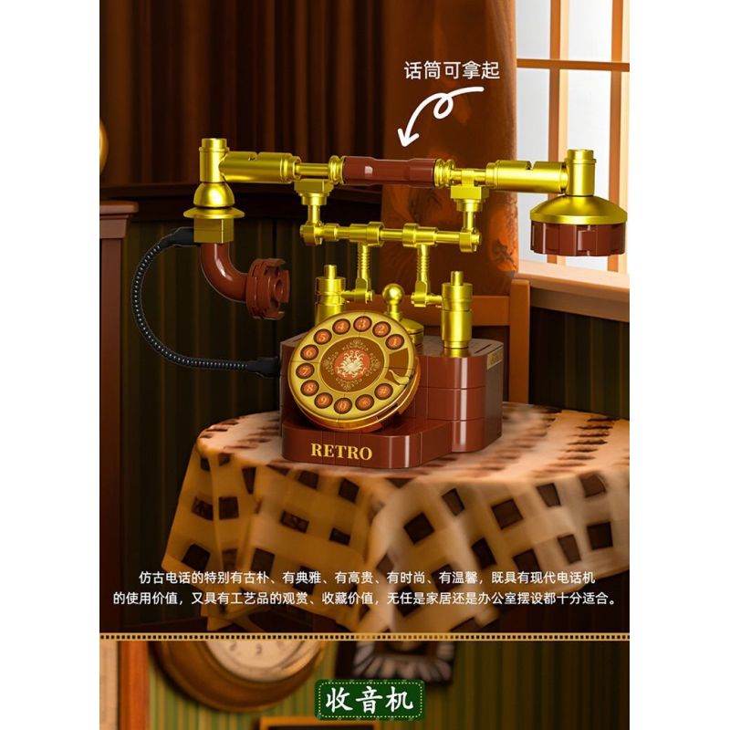 FORANGE FC8281 8281 6 THIẾT BỊ RETRO MÁY GHI ÂM ĐIỆN THOẠI GIẶT ĐỒNG HỒ CON LẮC MAY bộ đồ chơi xếp lắp ráp ghép mô hình 658 khối