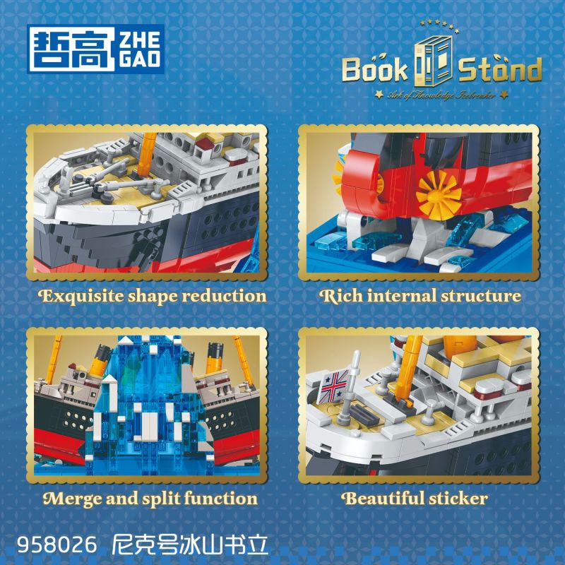 ZHEGAO 958026 TẬP SÁCH ICEBERG TITANIC bộ đồ chơi xếp lắp ráp ghép mô hình 1202 khối