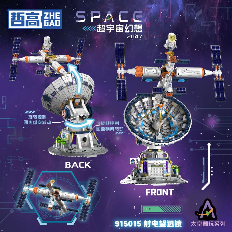 ZHEGAO 915015 SUPER UNIVERSE FANTASY 2047 ĐÀI PHÁT THANH KÍNH VIỄN VỌNG bộ đồ chơi xếp lắp ráp ghép mô hình 1053 khối