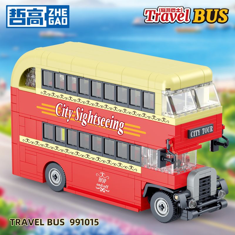 ZHEGAO 991015 Travel Bus Xếp hình lắp ráp ghép mô hình Xe buýt du lịch đôi Decker