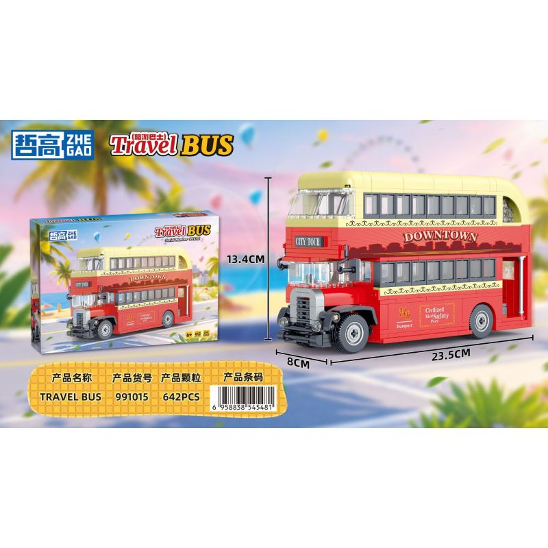 ZHEGAO 991015 XE BUÝT DU LỊCH ĐÔI DECKER bộ đồ chơi xếp lắp ráp ghép mô hình City TRAVEL BUS Thành Phố 642 khối