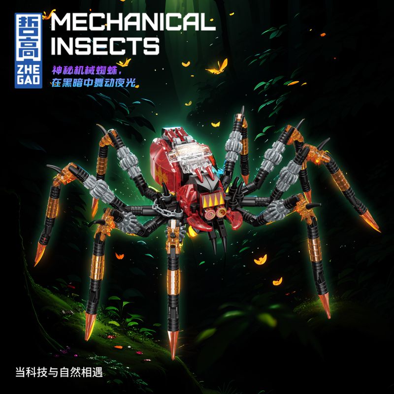 ZHEGAO 663504 CÔN TRÙNG CƠ HỌC PHÁT SÁNG 4 LOẠI BỌ CẠP RẾT BƯỚM NHỆN bộ đồ chơi xếp lắp ráp ghép mô hình MECHANICAL INSECTS 1099 khối