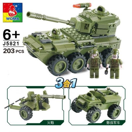 WOMA J5821 5821 Xếp hình kiểu  MILITARY ARMY 3 In 1 Armoured Car 3 Mẫu Thiết Bị Quân Sự 203 khối