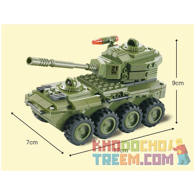 WOMA J5821 5821 Xếp hình kiểu  MILITARY ARMY 3 In 1 Armoured Car 3 Mẫu Thiết Bị Quân Sự 203 khối