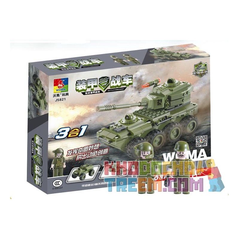 WOMA J5821 5821 Xếp hình kiểu  MILITARY ARMY 3 In 1 Armoured Car 3 Mẫu Thiết Bị Quân Sự 203 khối