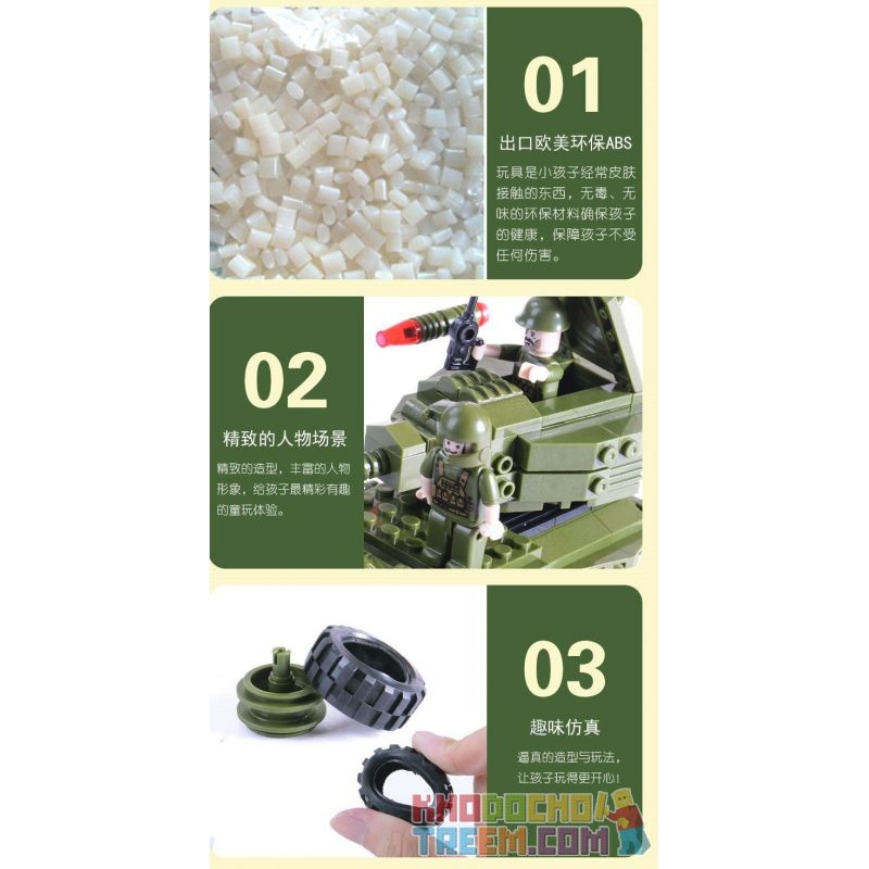 WOMA J5821 5821 Xếp hình kiểu  MILITARY ARMY 3 In 1 Armoured Car 3 Mẫu Thiết Bị Quân Sự 203 khối