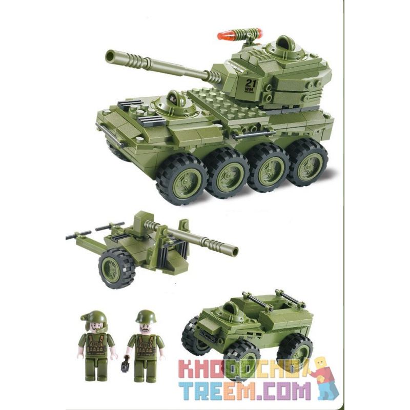 WOMA J5821 5821 Xếp hình kiểu  MILITARY ARMY 3 In 1 Armoured Car 3 Mẫu Thiết Bị Quân Sự 203 khối