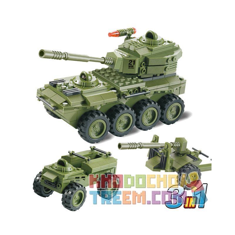 WOMA J5821 5821 Xếp hình kiểu Lego MILITARY ARMY 3 In 1 Armoured Car 3 Mẫu Thiết Bị Quân Sự 203 khối