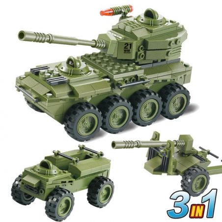 WOMA J5821 5821 Xếp hình kiểu  MILITARY ARMY 3 In 1 Armoured Car 3 Mẫu Thiết Bị Quân Sự 203 khối