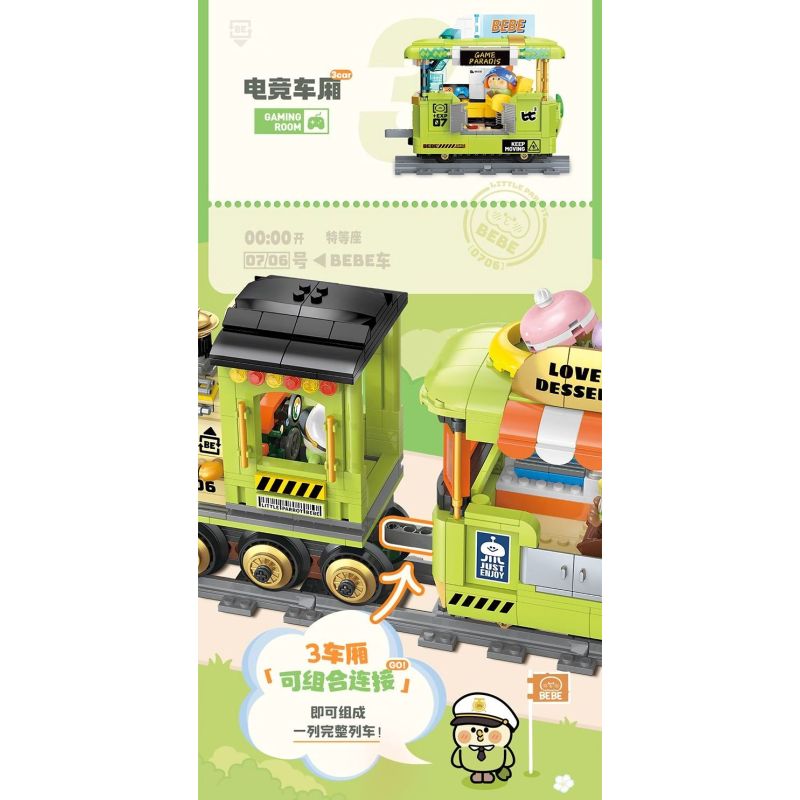 TOP TOY TC1737 1737 LITTLE PARROT BEBE TIME TRAIN COFFEE CART bộ đồ chơi xếp lắp ráp ghép mô hình 400 khối