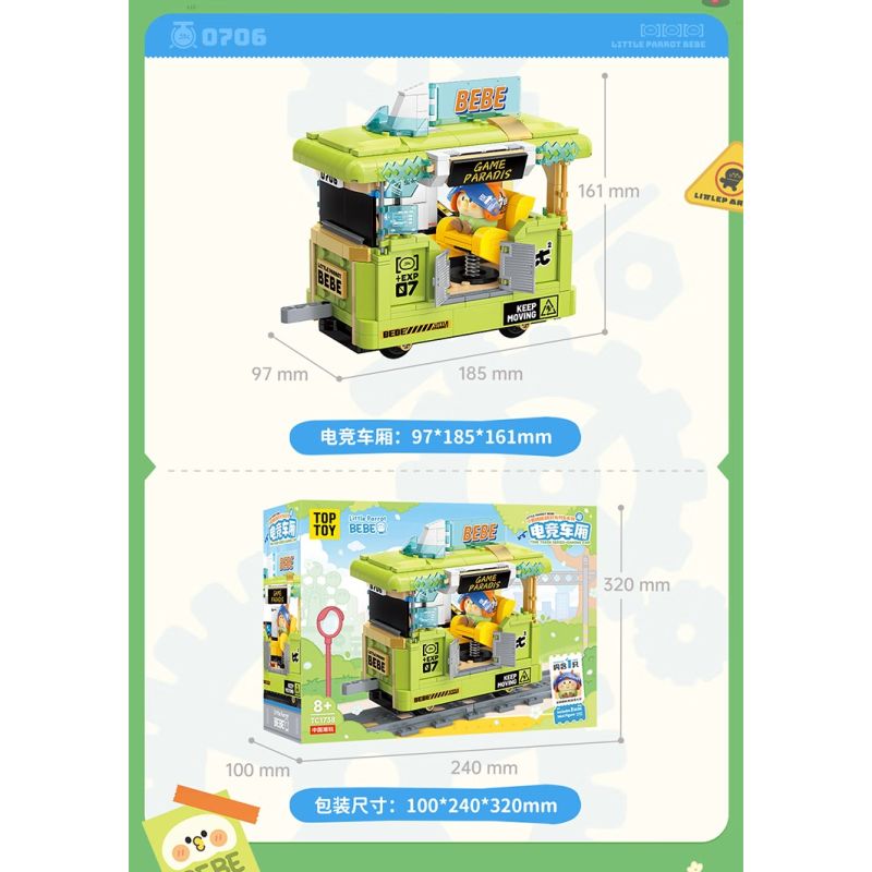 TOP TOY TC1737 1737 LITTLE PARROT BEBE TIME TRAIN COFFEE CART bộ đồ chơi xếp lắp ráp ghép mô hình 400 khối
