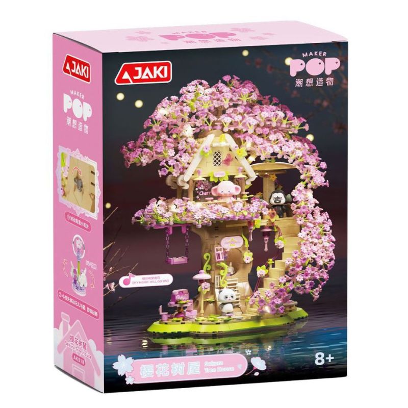 JAKI AK018 Xếp hình lắp ráp ghép mô hình Chaoxiang Sáng tạo: Xây dựng một ngôi nhà trên cây anh đào bằng tay