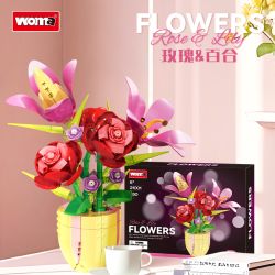 WOMA 21001 LILY ROSE POT PLANT bộ đồ chơi xếp lắp ráp ghép mô hình 450 khối