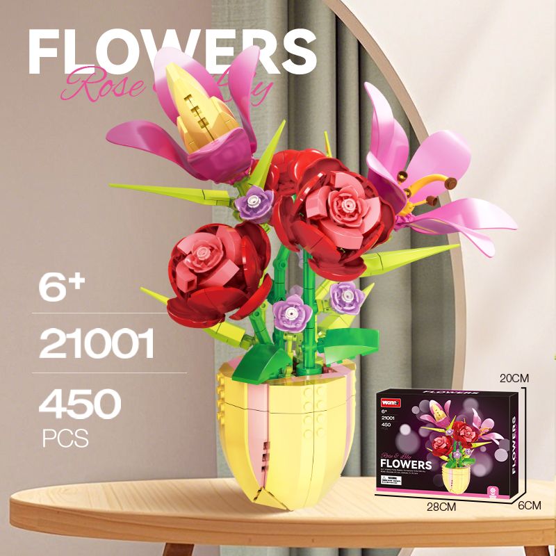 WOMA 21001 LILY ROSE POT PLANT bộ đồ chơi xếp lắp ráp ghép mô hình 450 khối