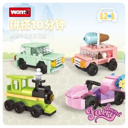WOMA C1021 1021 MÔ HÌNH MACARON CARTOON 12 bộ đồ chơi xếp lắp ráp ghép mô hình Racers Đua Tốc Độ 407 khối